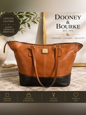 Dooney & Bourke Two-Tone Leather Tote in Cognac and Black